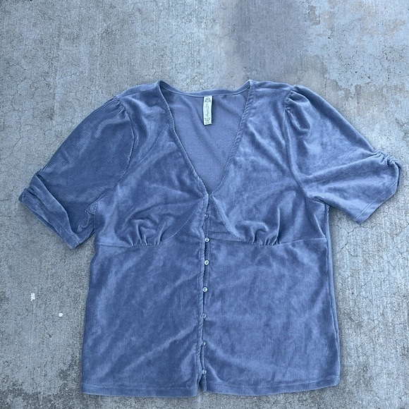 American Rag Knit Velvet Button Down ruched Sleeve Shirt XL - Picture 2 of 5